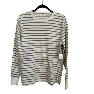 Ae77 Women’s Long Sleeve Cream & Gray Stripe Cotton Crewneck Sweater Sz S NWT